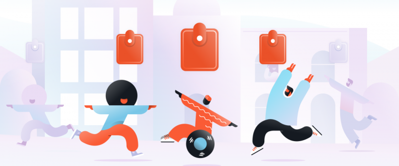 Illustration of animated characters joyfully engaging in physical activities.